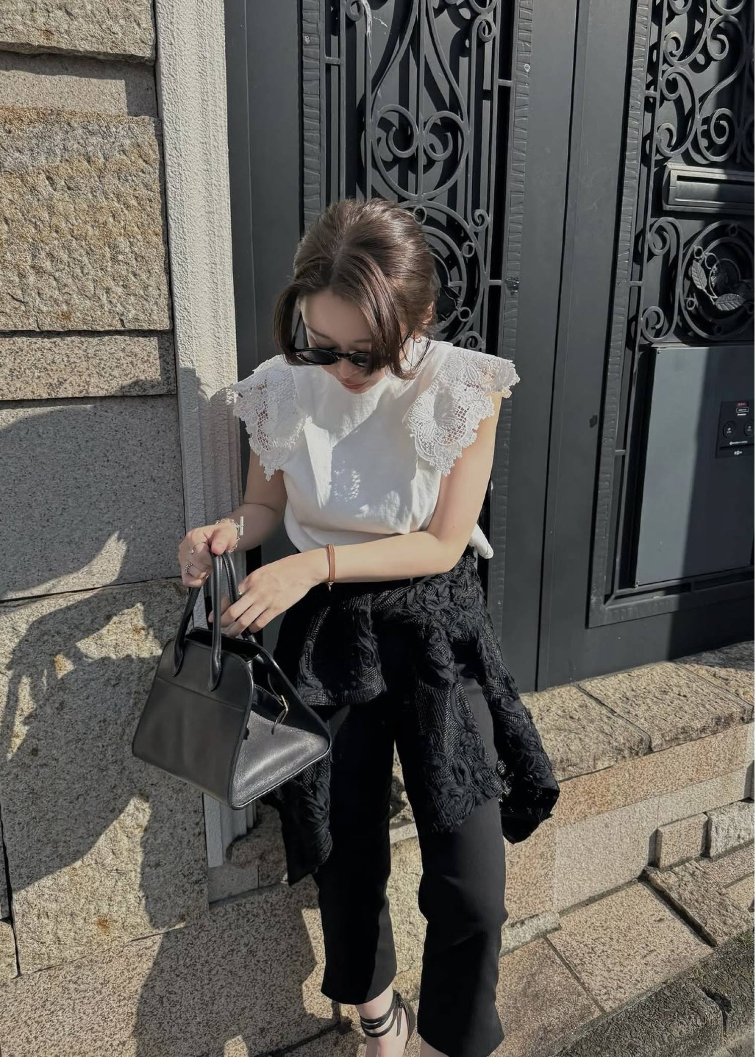 cord embroidery mesh lace shirt JK