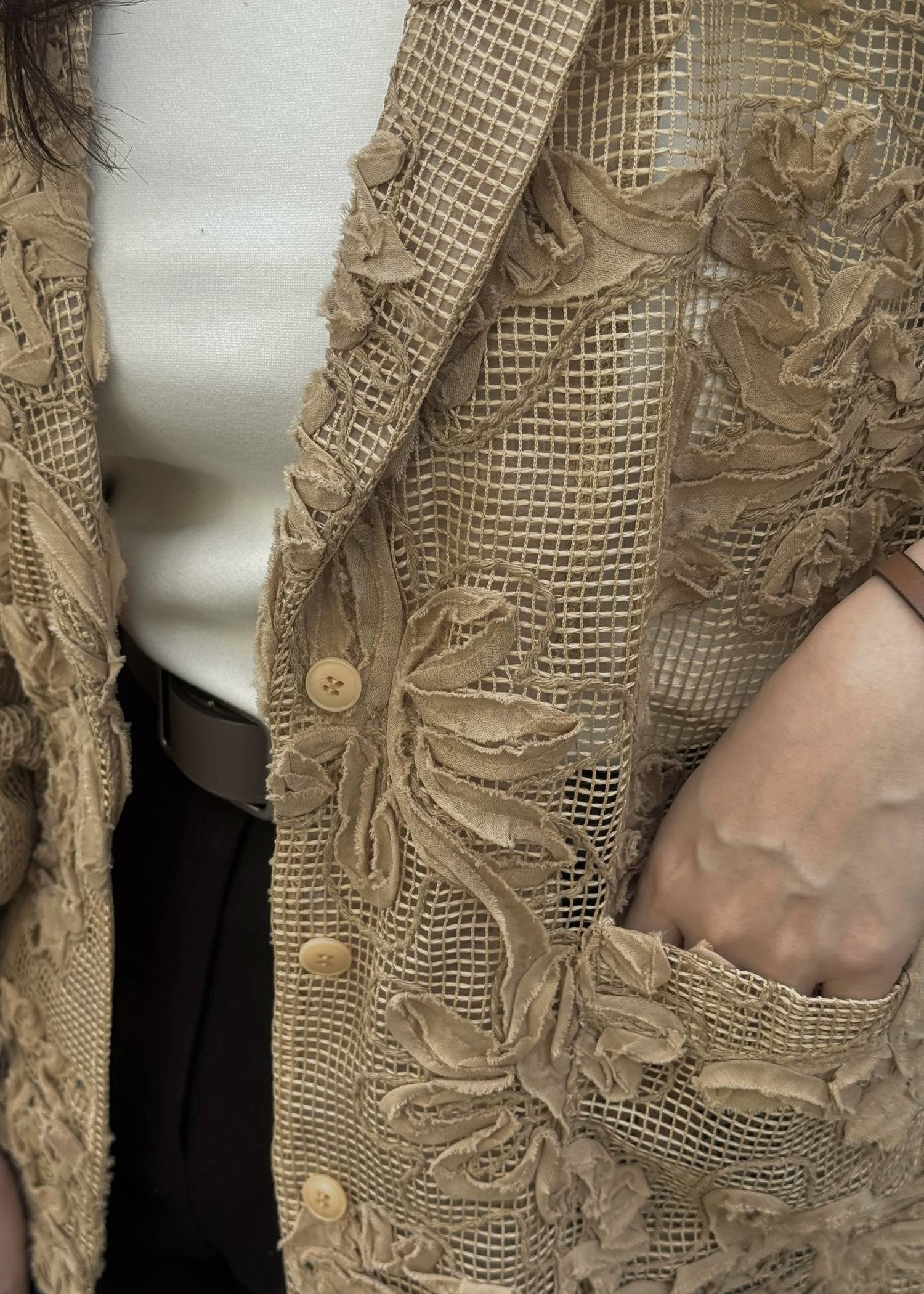 cord embroidery mesh lace shirt JK