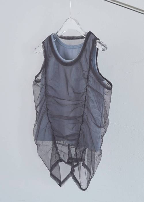 gather tulle layered rib tank