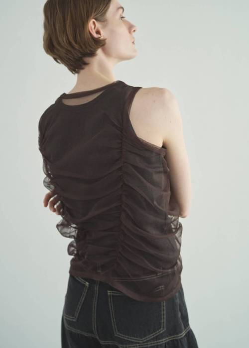 gather tulle layered rib tank
