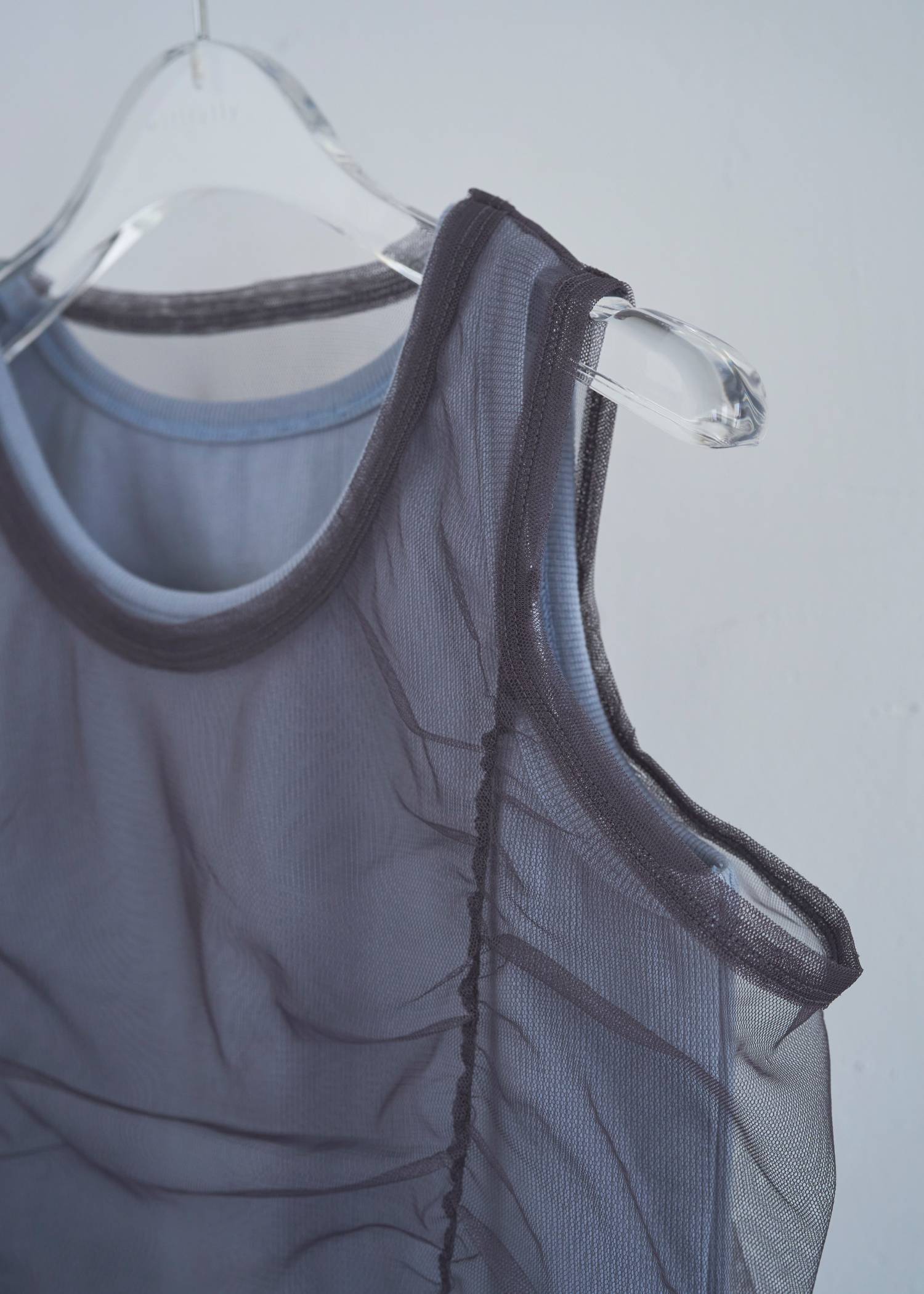 gather tulle layered rib tank