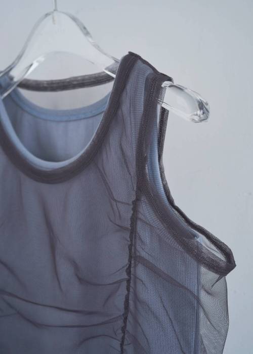gather tulle layered rib tank
