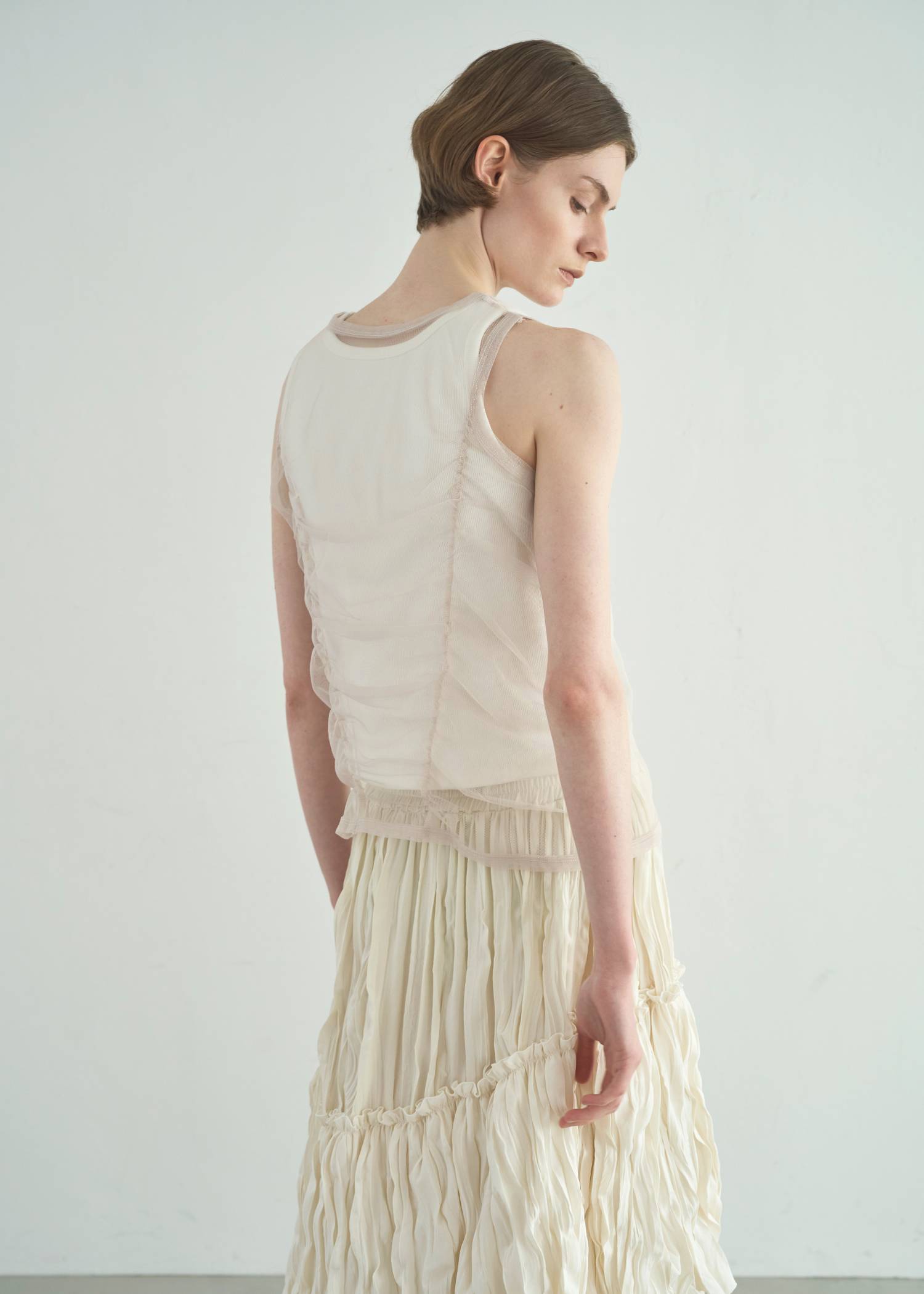 gather tulle layered rib tank