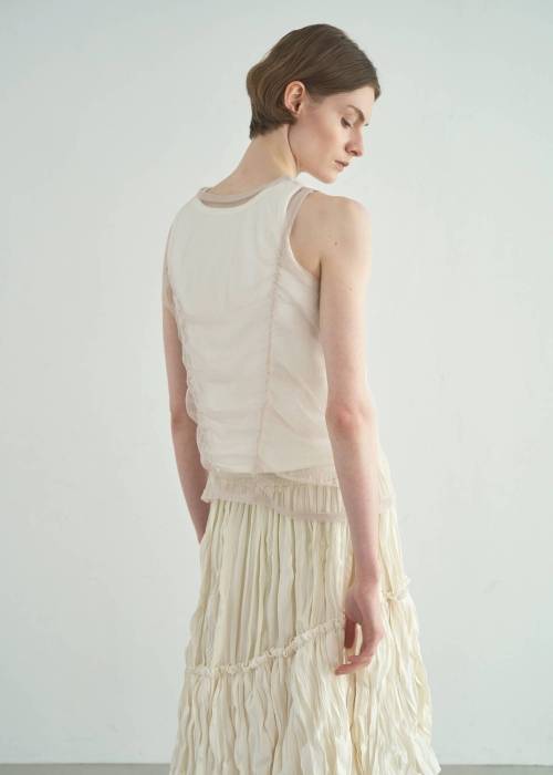 gather tulle layered rib tank