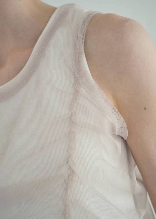 gather tulle layered rib tank