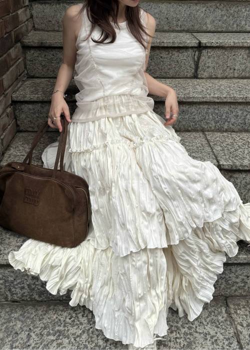 gather tulle layered rib tank