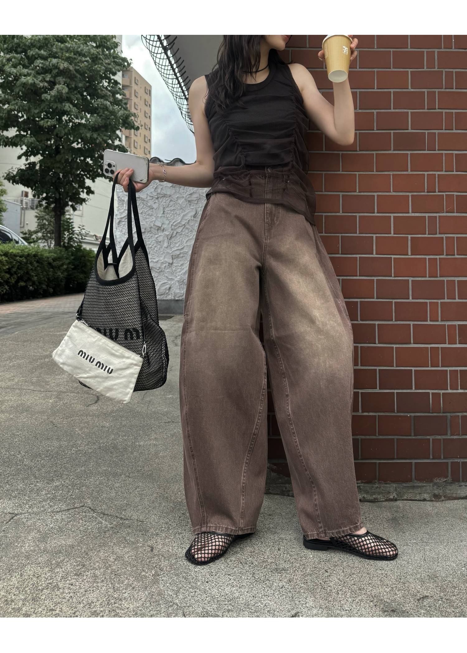 gather tulle layered rib tank