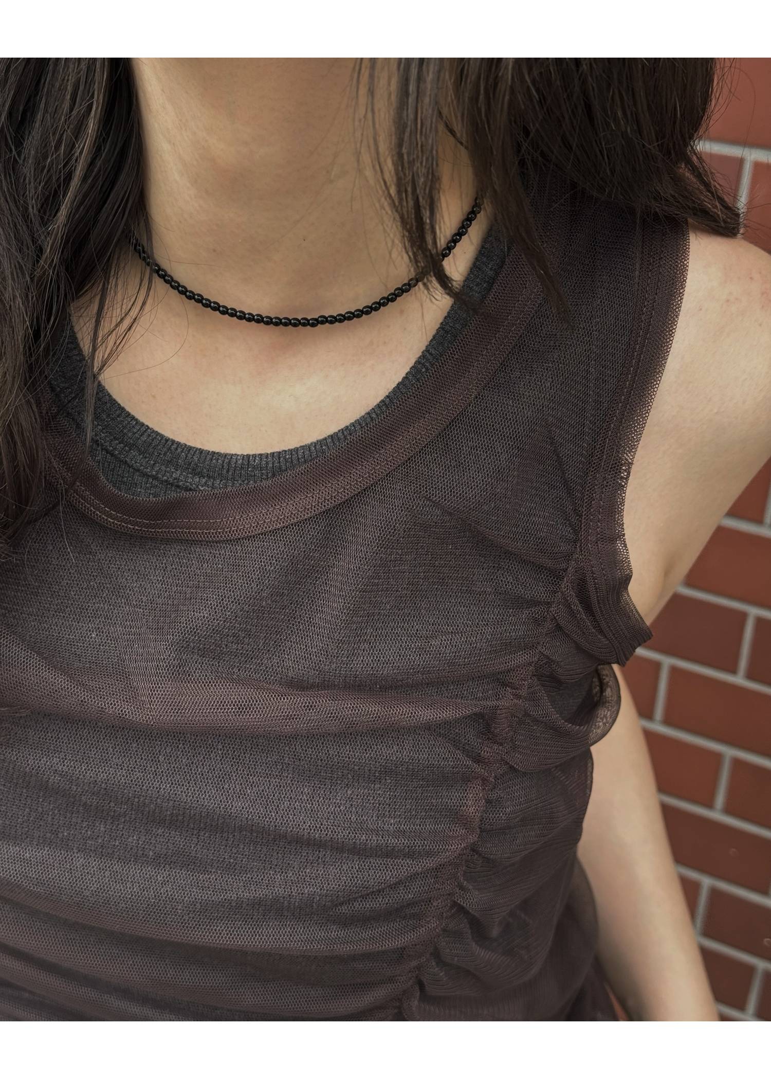 gather tulle layered rib tank