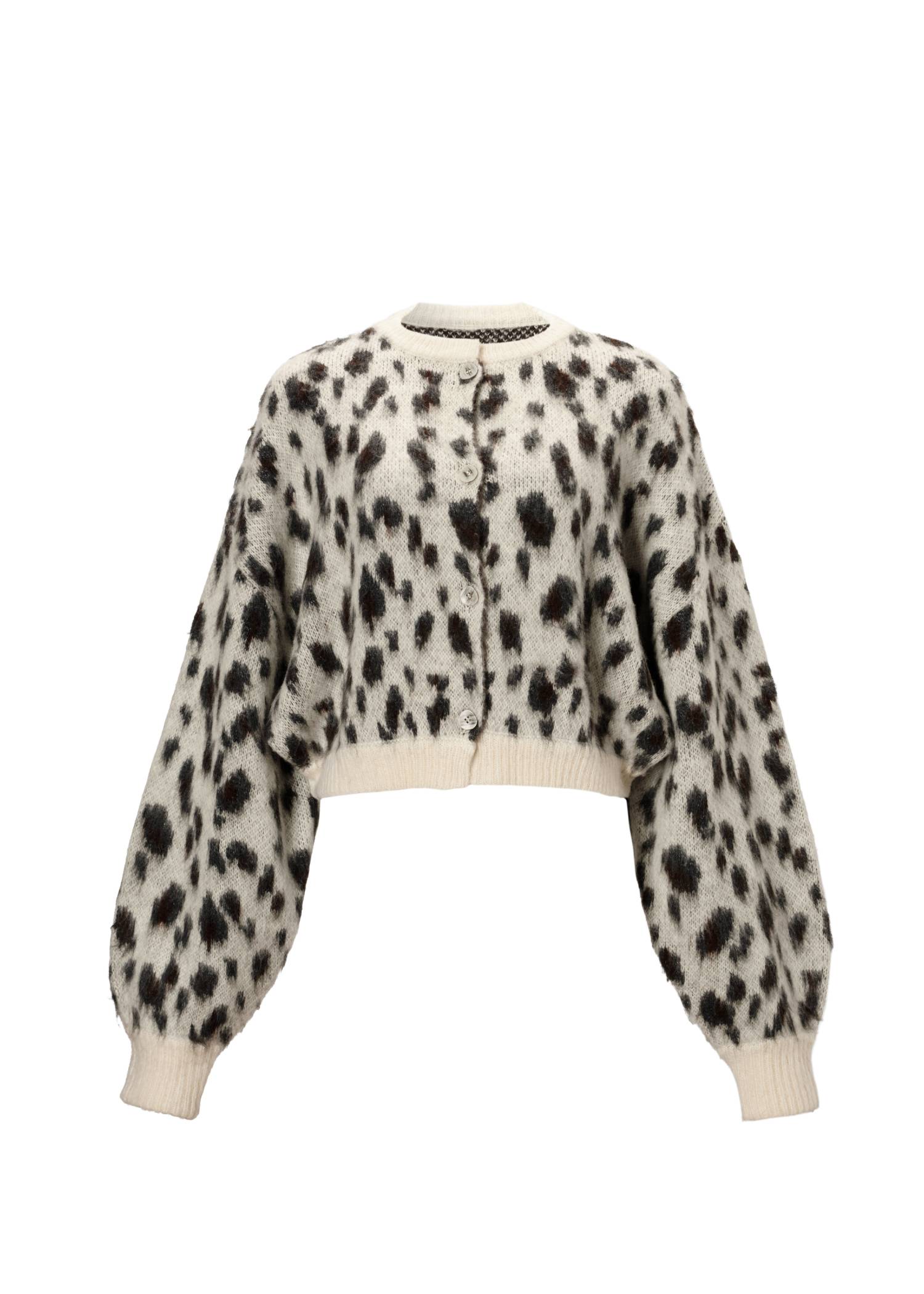 leopard jacquard reversible cropped knit cardigan