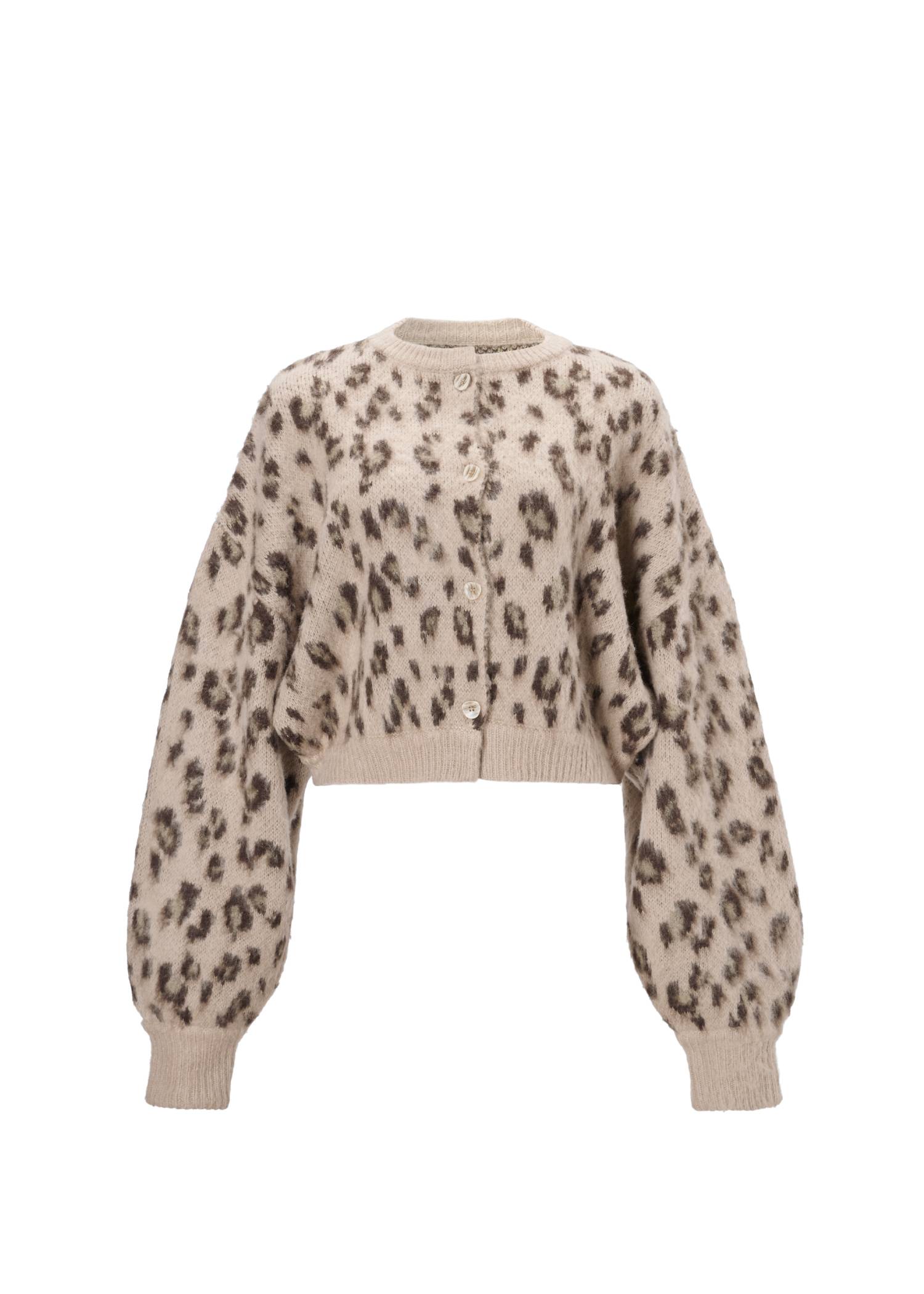 leopard jacquard reversible cropped knit cardigan