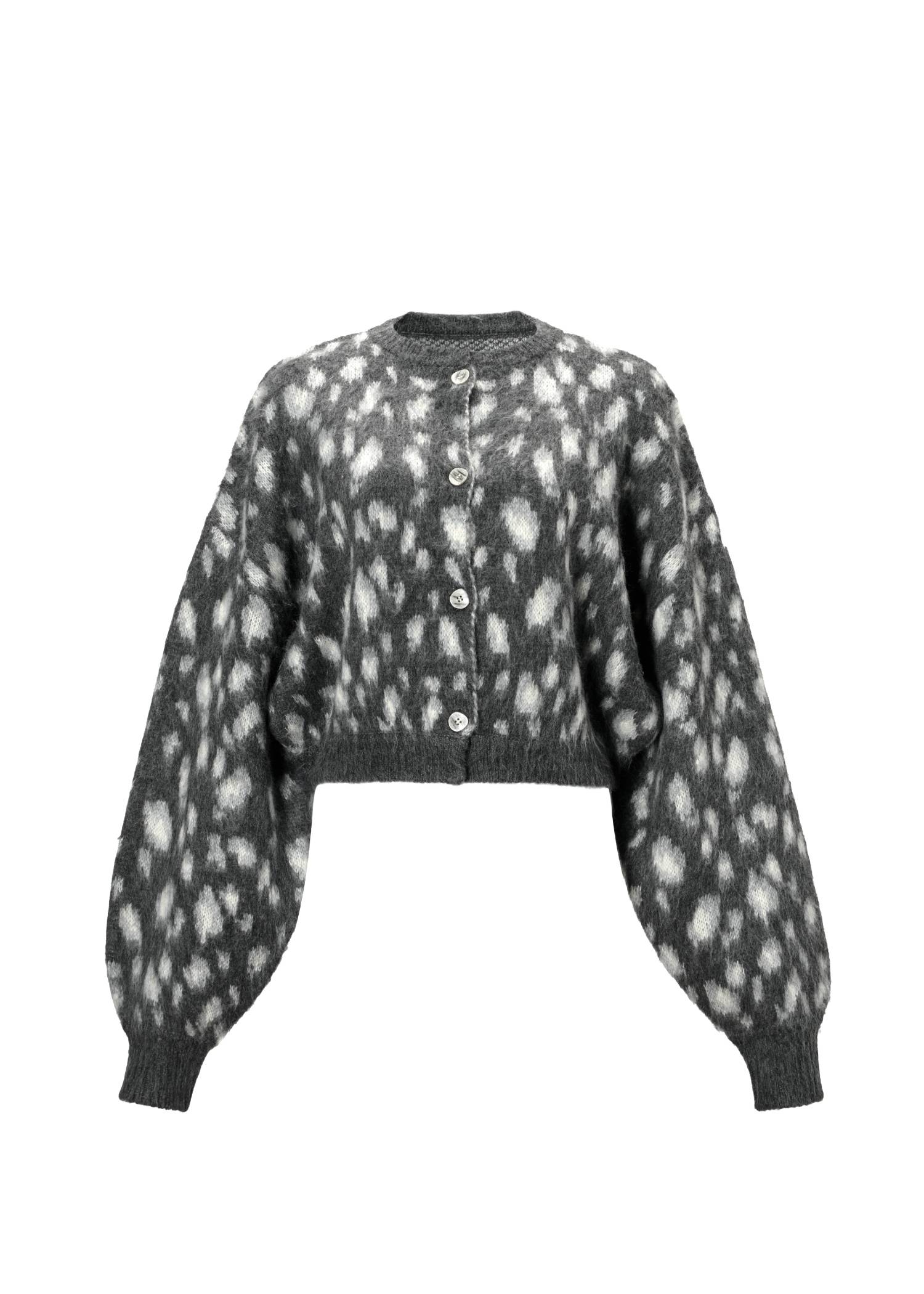 leopard jacquard reversible cropped knit cardigan