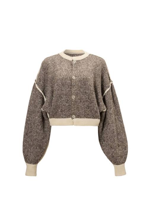 leopard jacquard reversible cropped knit cardigan