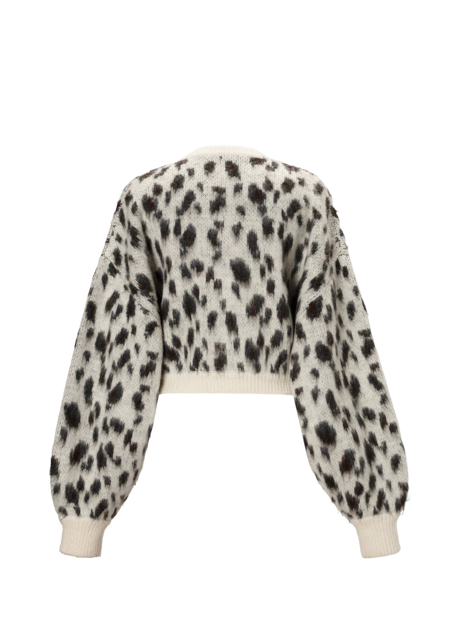 leopard jacquard reversible cropped knit cardigan