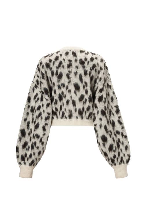leopard jacquard reversible cropped knit cardigan