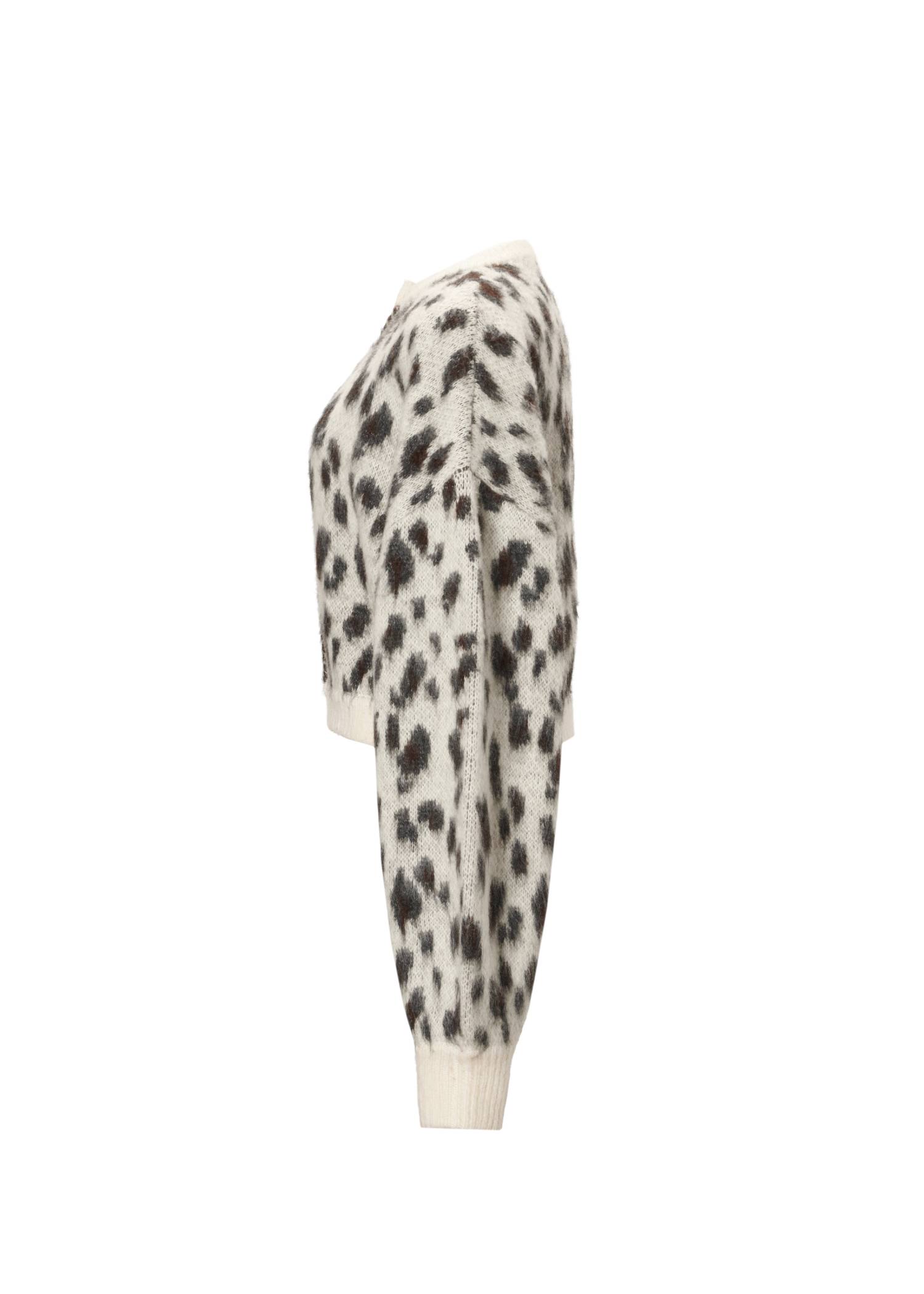 leopard jacquard reversible cropped knit cardigan