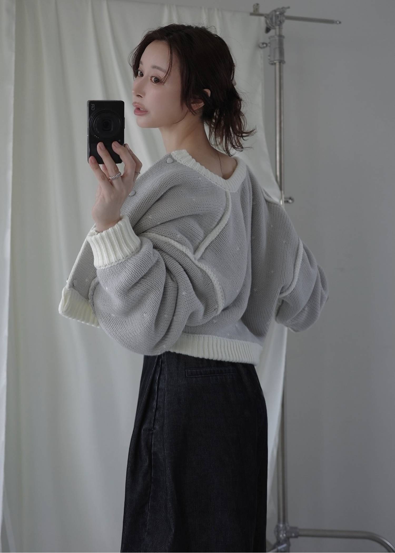short heart dot jacquard reversible knit cardigan
