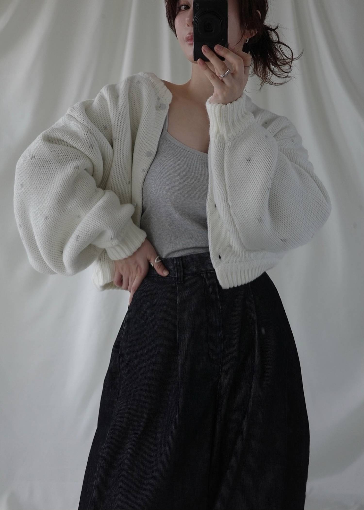 short heart dot jacquard reversible knit cardigan