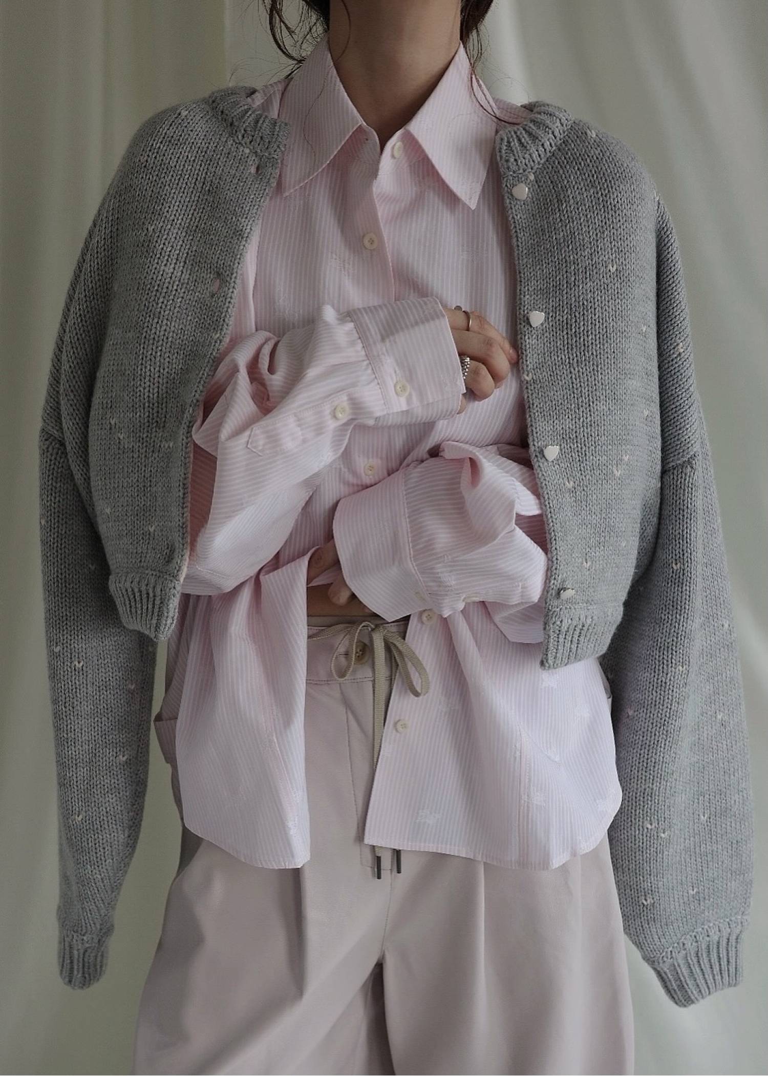 short heart dot jacquard reversible knit cardigan