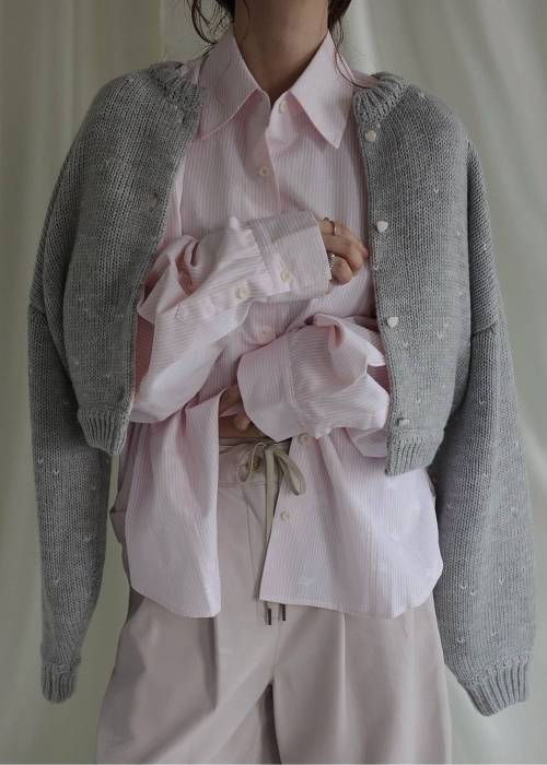 short heart dot jacquard reversible knit cardigan