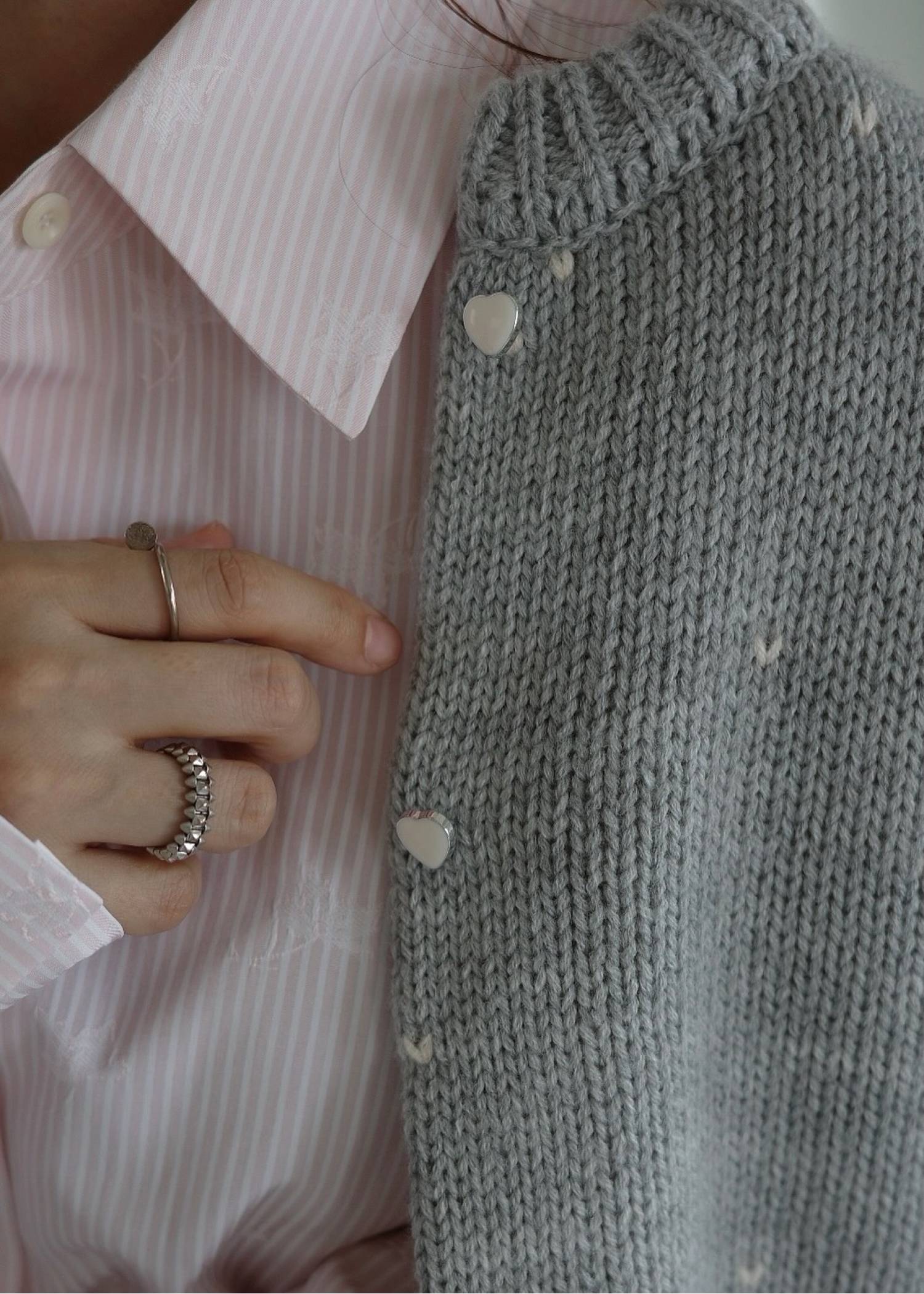 short heart dot jacquard reversible knit cardigan