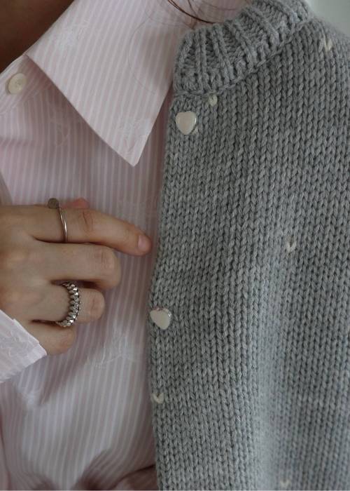 short heart dot jacquard reversible knit cardigan