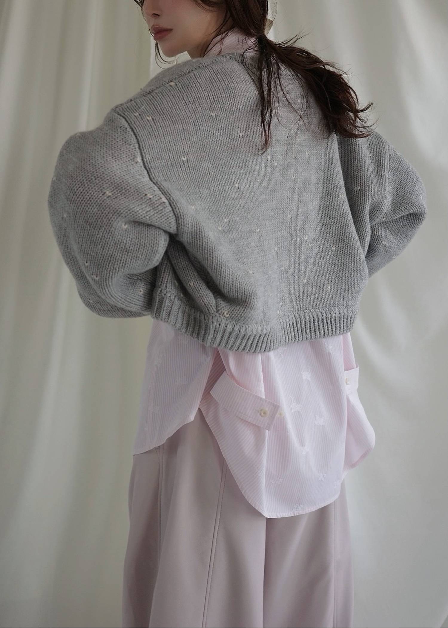 short heart dot jacquard reversible knit cardigan