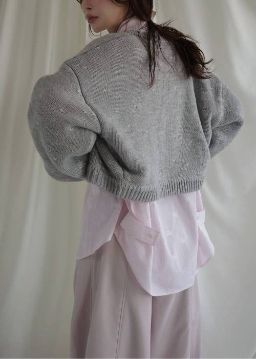 short heart dot jacquard reversible knit cardigan