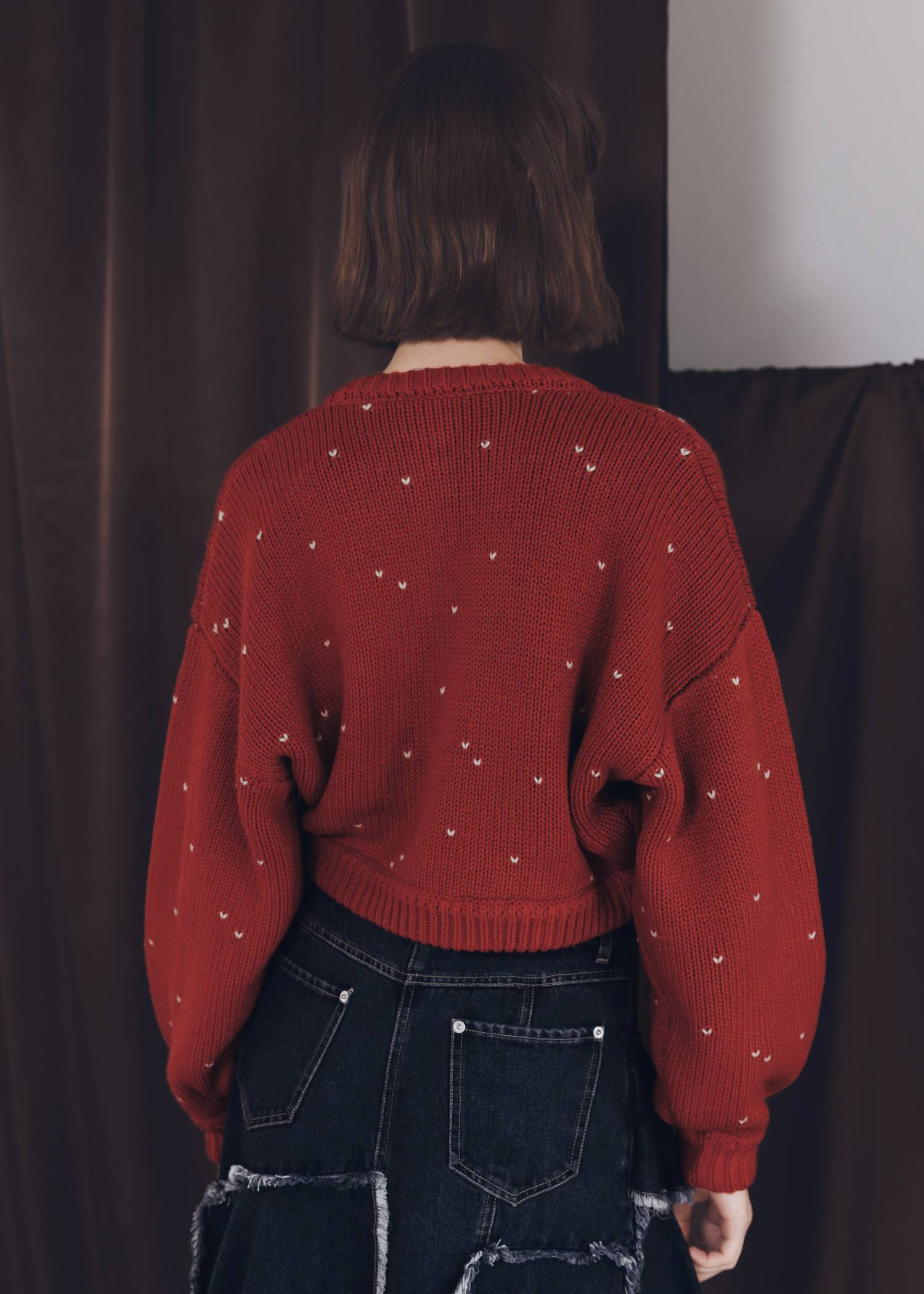 short heart dot jacquard reversible knit cardigan