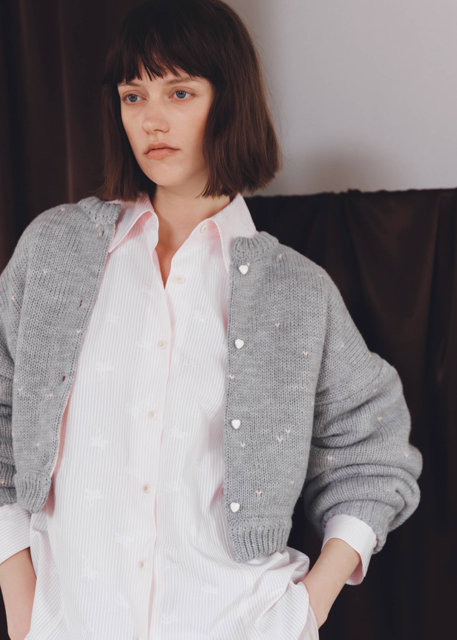 short heart dot jacquard reversible knit cardigan