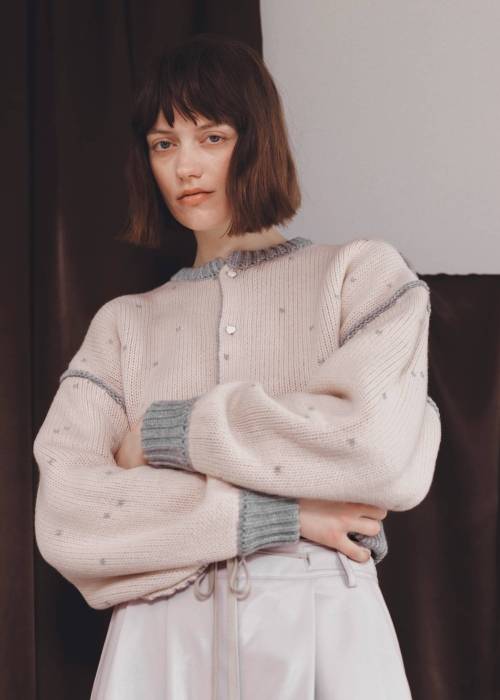 short heart dot jacquard reversible knit cardigan