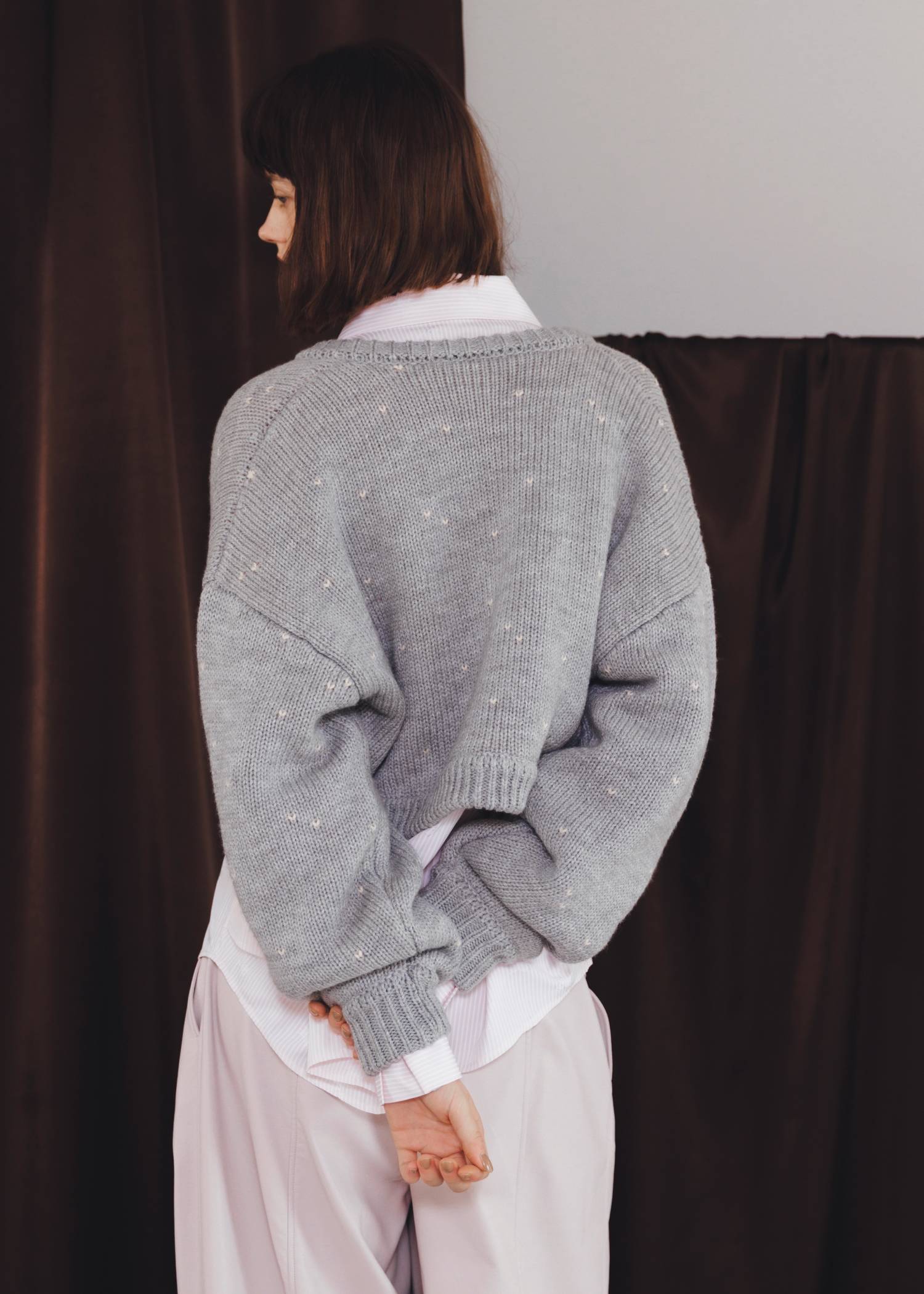 short heart dot jacquard reversible knit cardigan