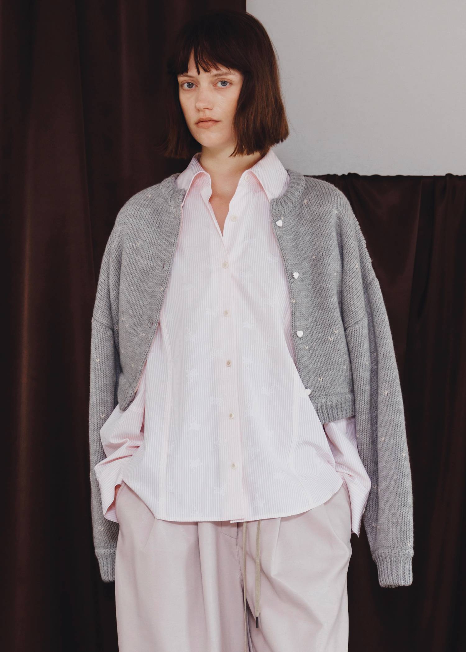short heart dot jacquard reversible knit cardigan