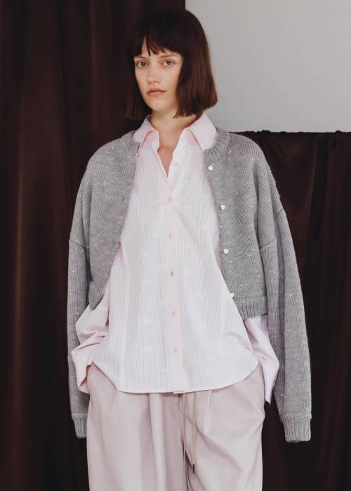 short heart dot jacquard reversible knit cardigan