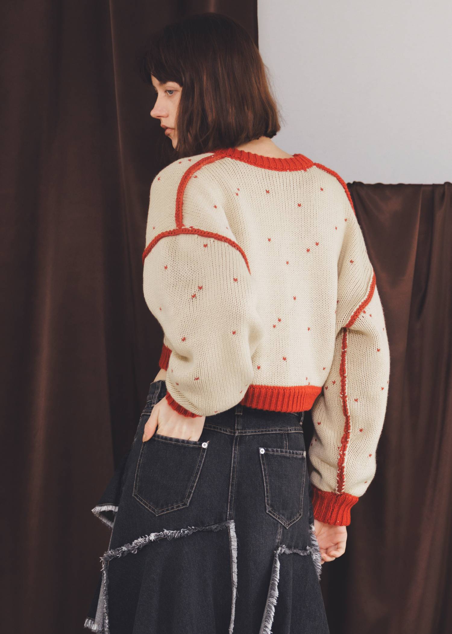 short heart dot jacquard reversible knit cardigan
