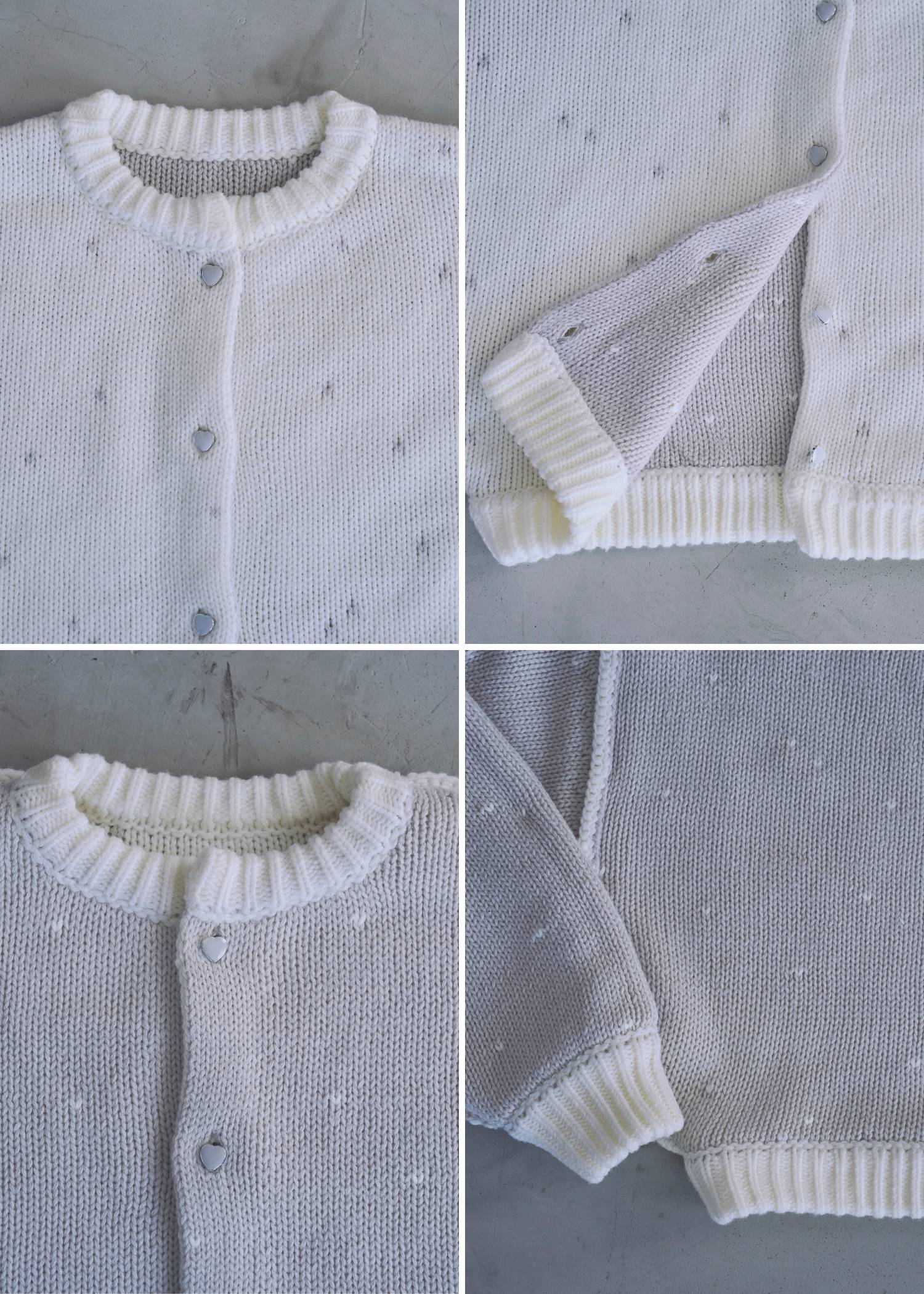 short heart dot jacquard reversible knit cardigan