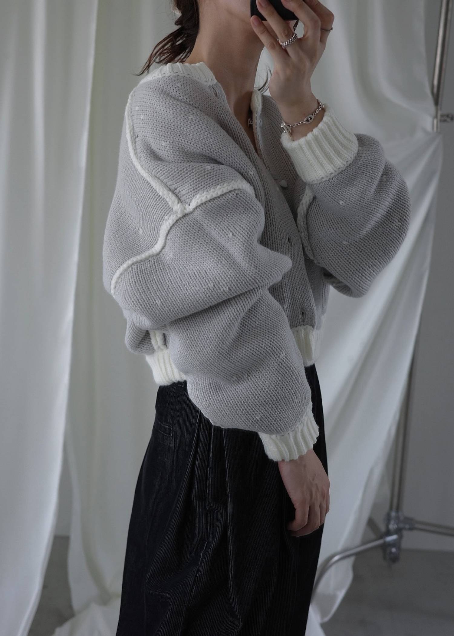 short heart dot jacquard reversible knit cardigan