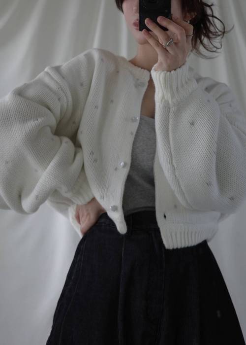 short heart dot jacquard reversible knit cardigan