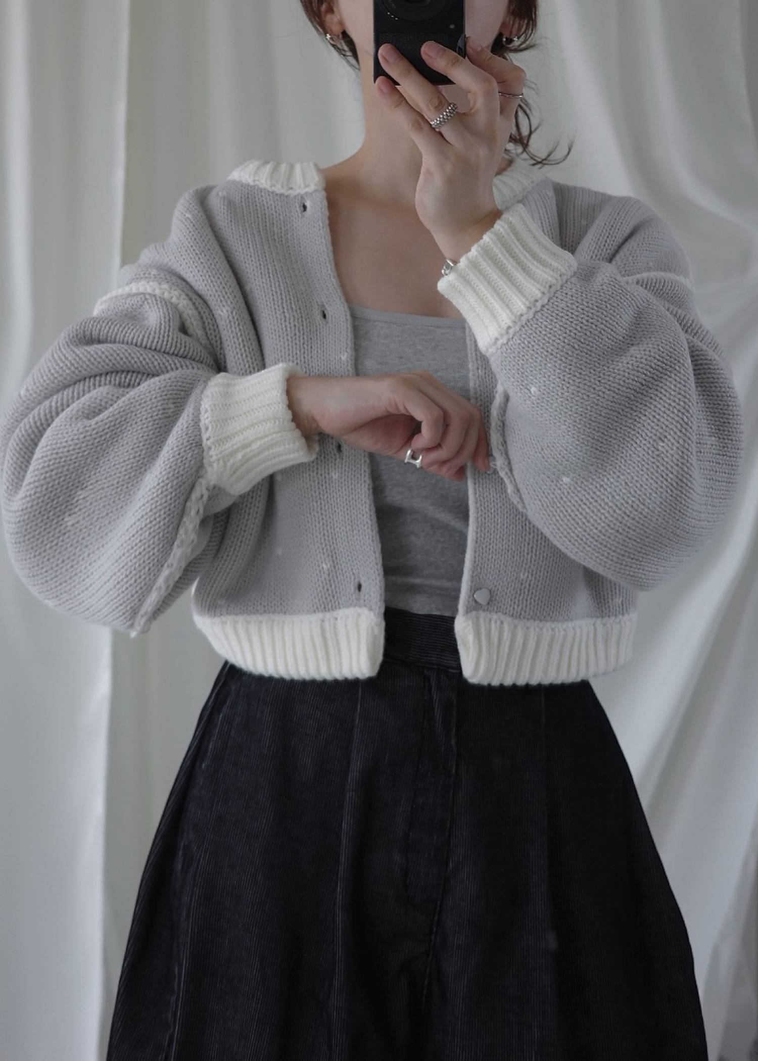 short heart dot jacquard reversible knit cardigan