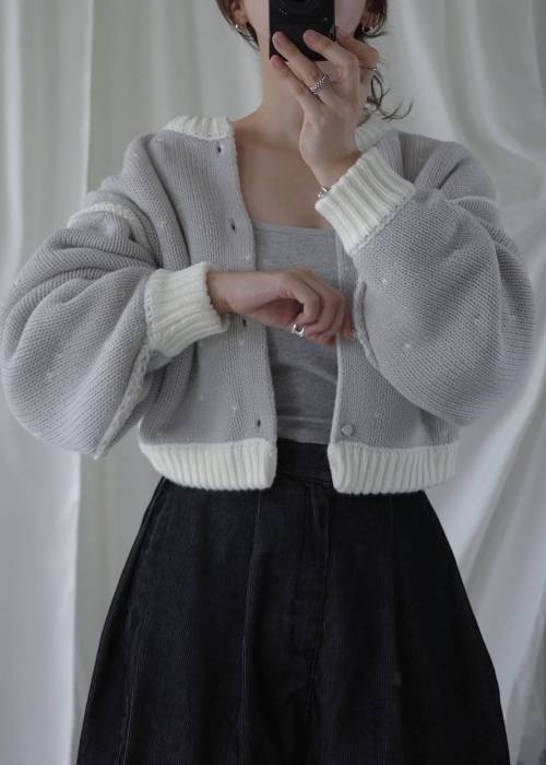 short heart dot jacquard reversible knit cardigan