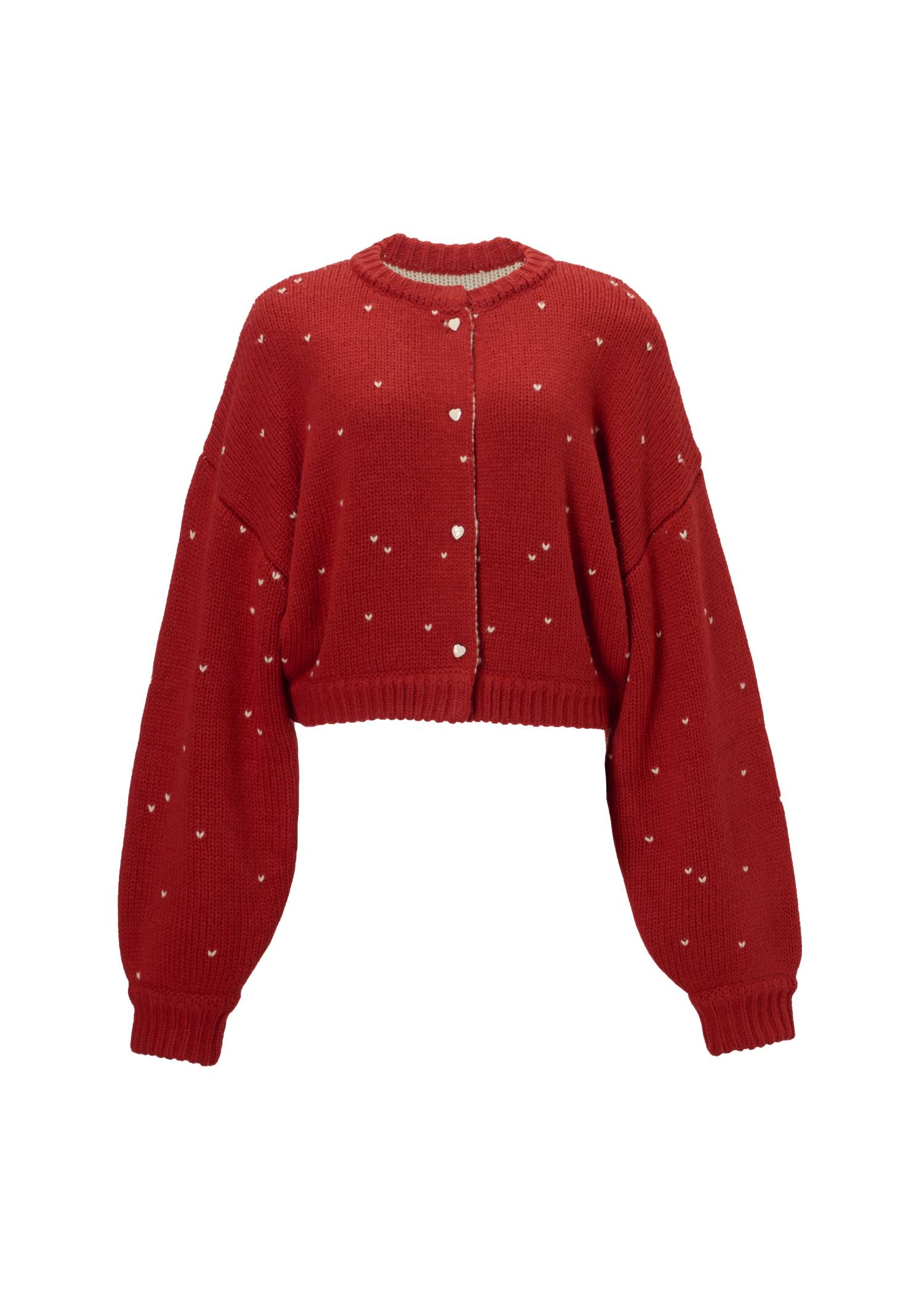 short heart dot jacquard reversible knit cardigan
