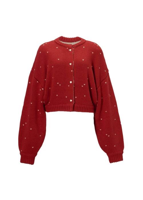 short heart dot jacquard reversible knit cardigan