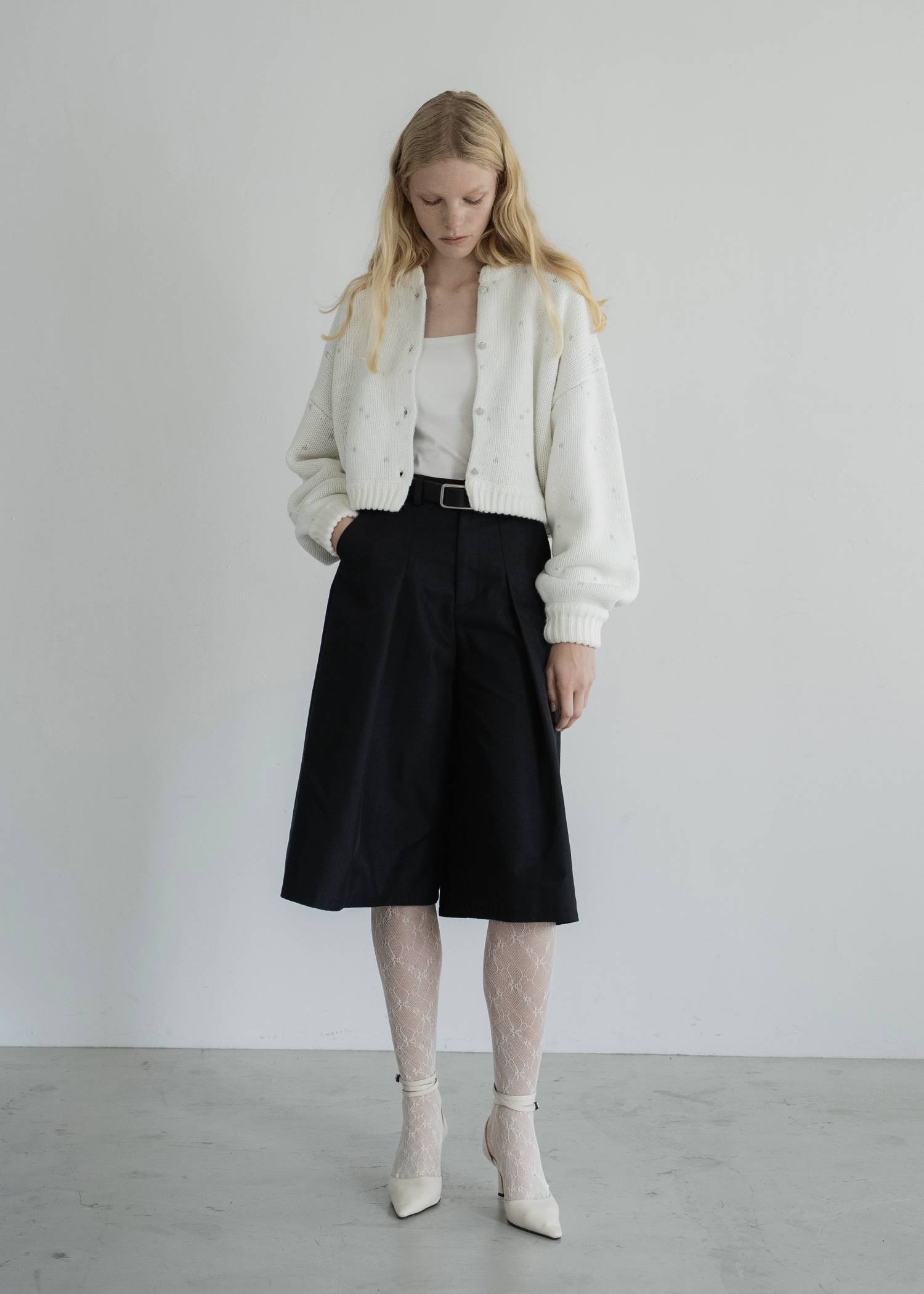 short heart dot jacquard reversible knit cardigan
