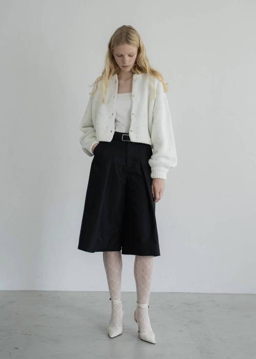 short heart dot jacquard reversible knit cardigan