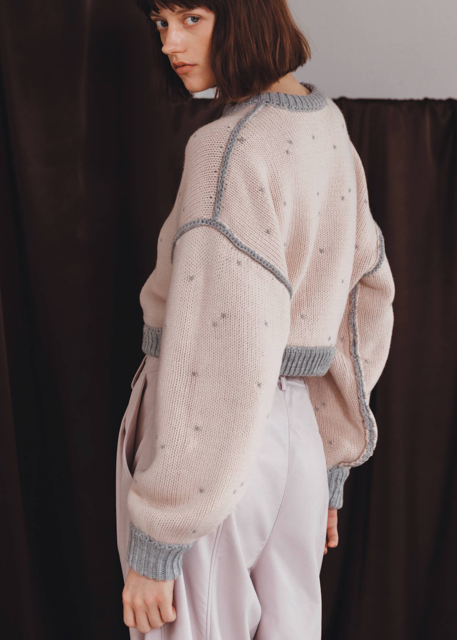 short heart dot jacquard reversible knit cardigan