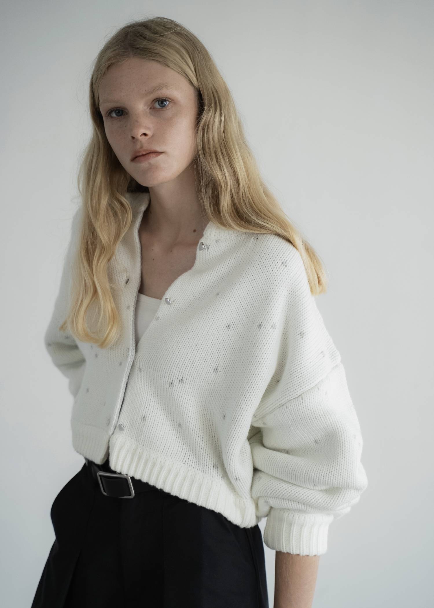 short heart dot jacquard reversible knit cardigan