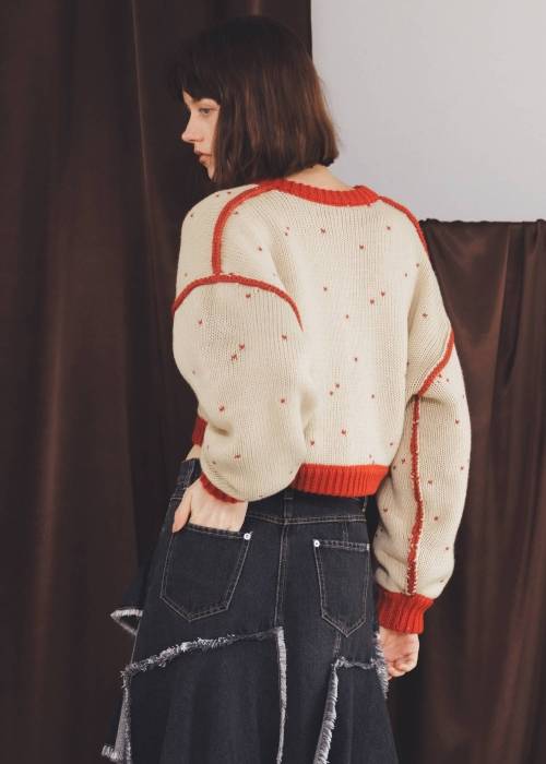 short heart dot jacquard reversible knit cardigan