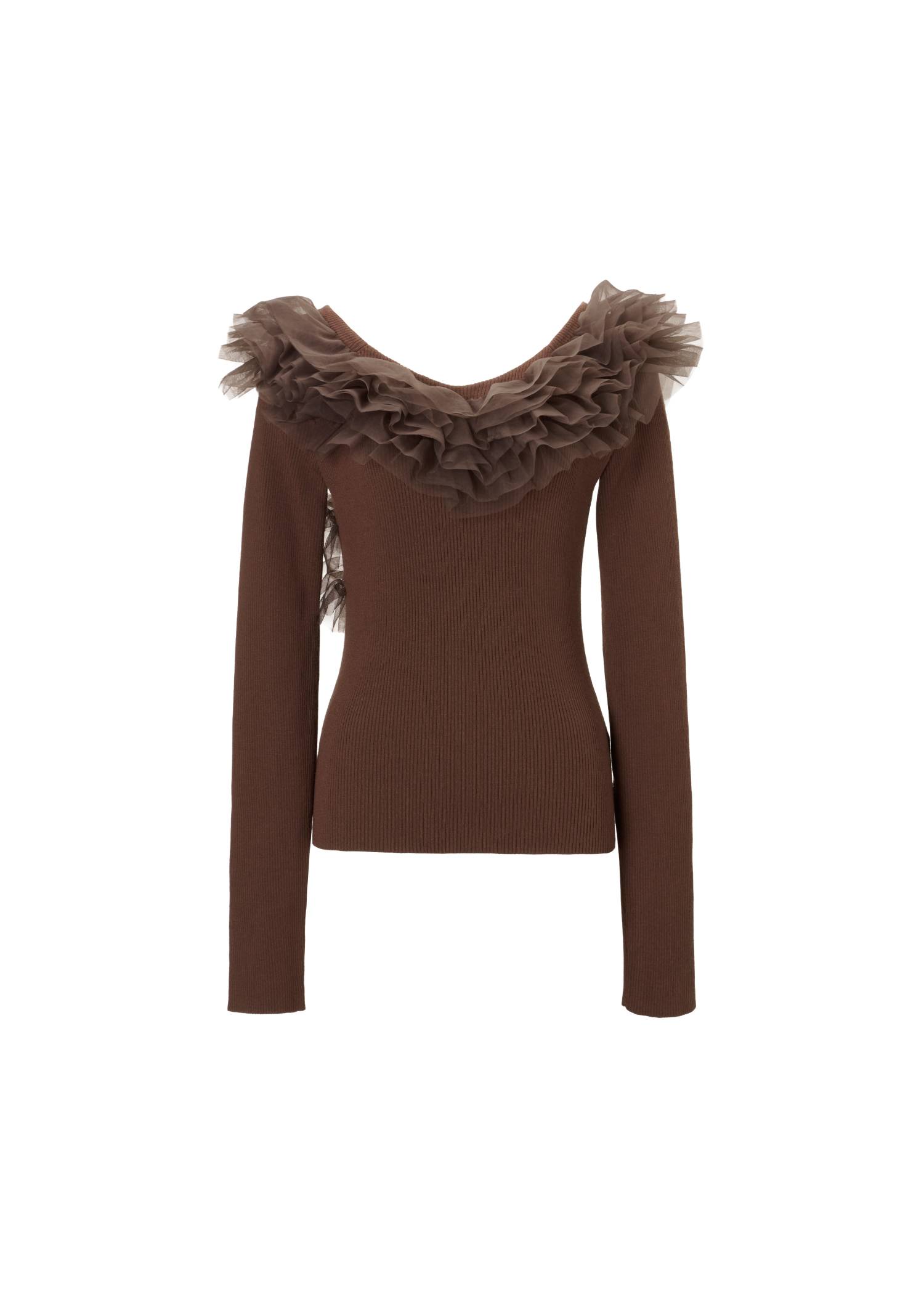 tulle frill neckline rib knit