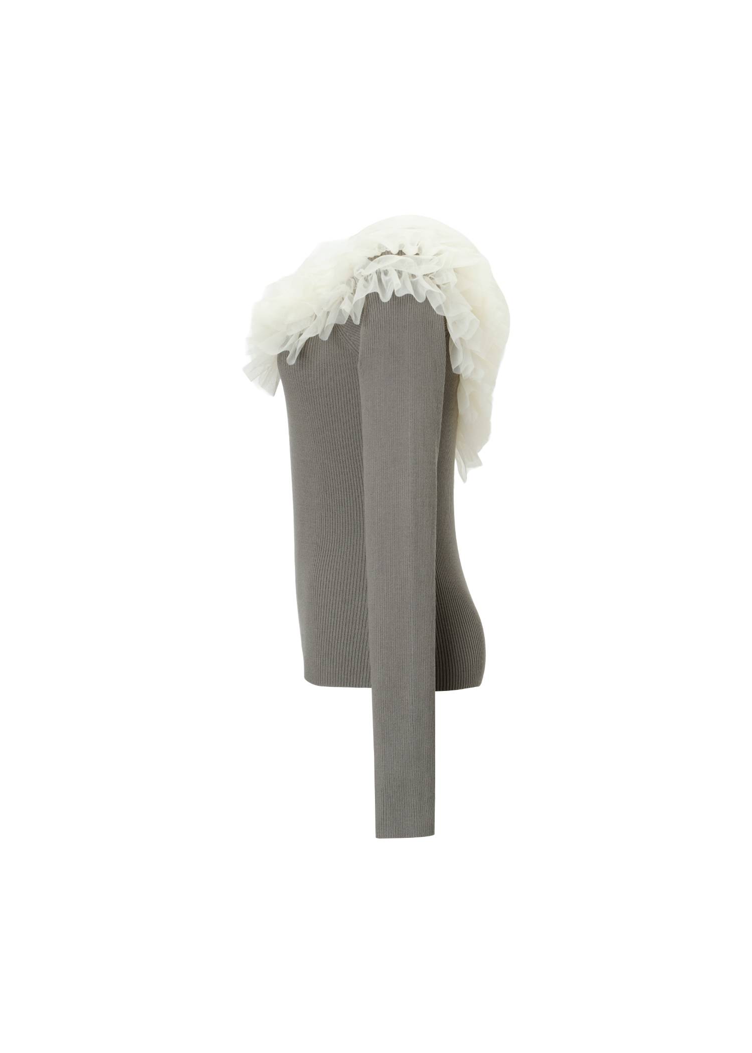 tulle frill neckline rib knit