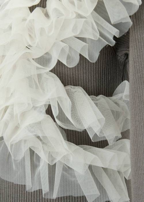 tulle frill neckline rib knit
