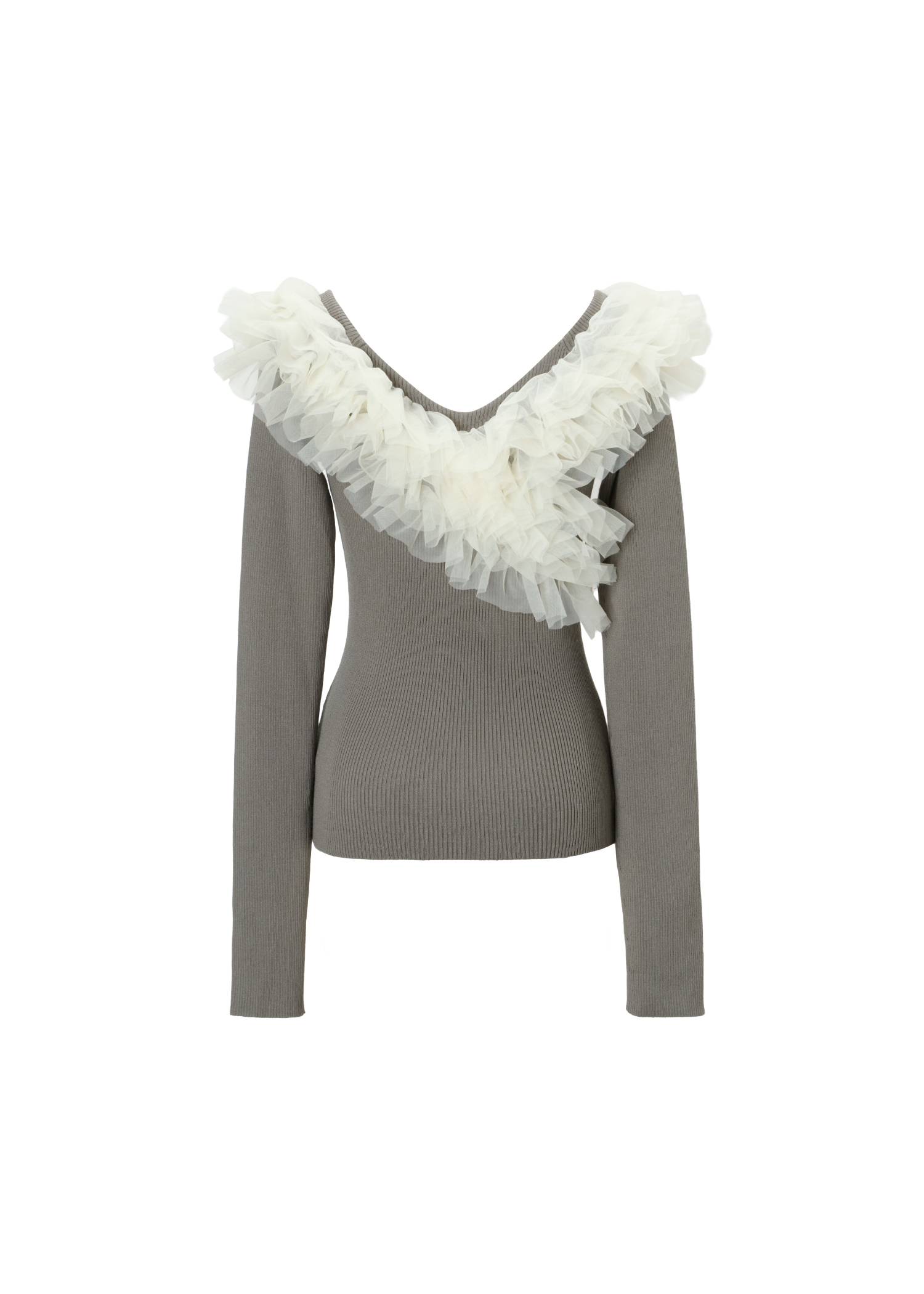 tulle frill neckline rib knit